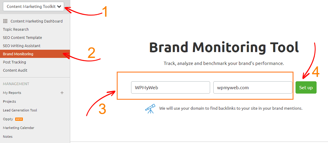 SEMrush Brand Monitoring Tool