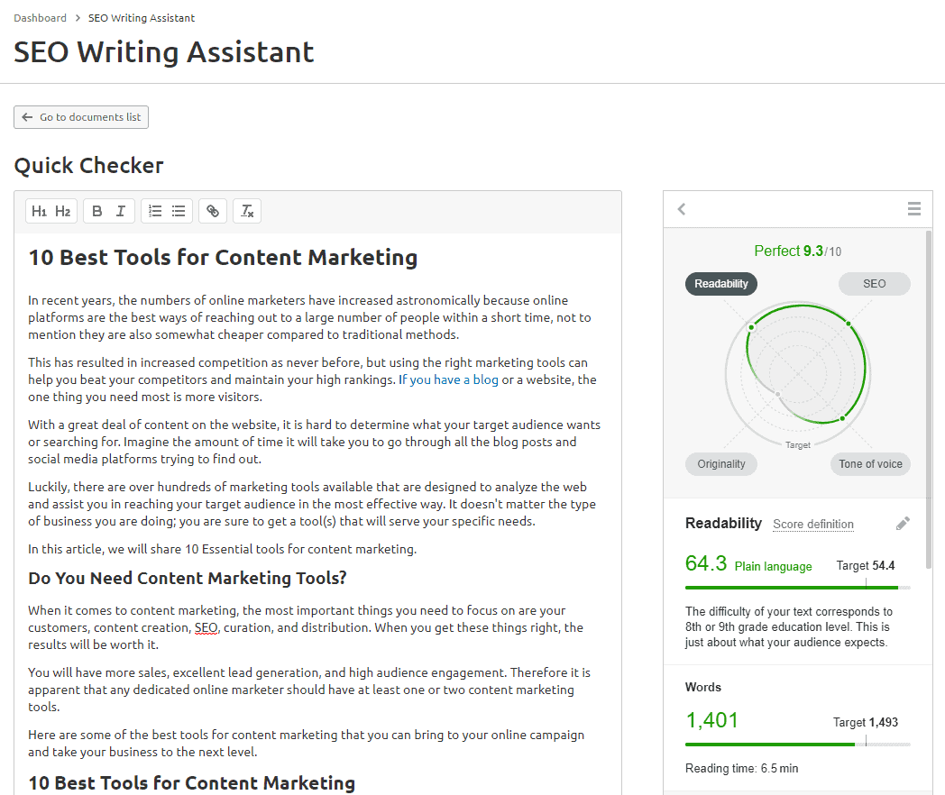 SEO Writing Assistant by SEMrush