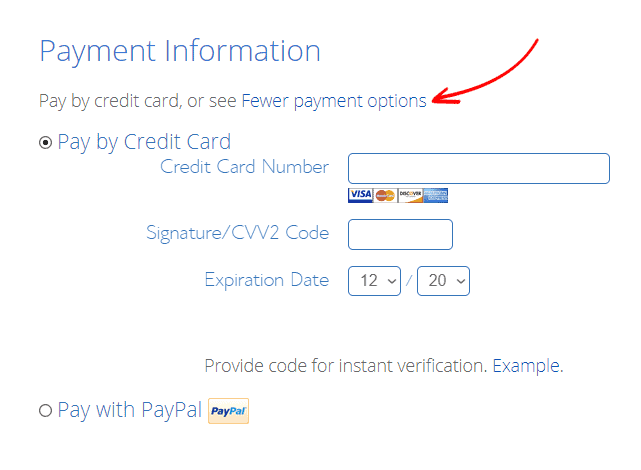 Bluehost Payment Information