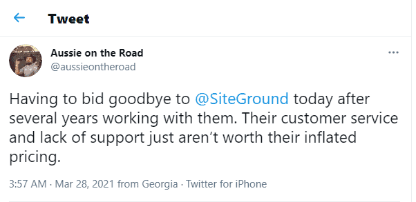 SiteGround Reviews on Twitter 1