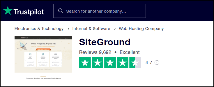 SiteGround Rating on Trustpilot