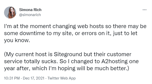 SiteGround Reviews on Twitter 5