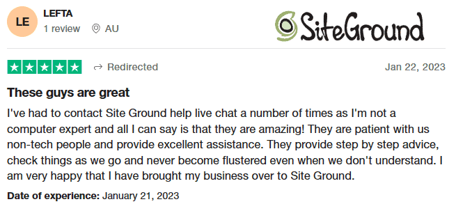 SiteGround review on Trustpilot 2