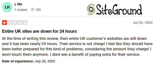 SiteGround review on Trustpilot 5