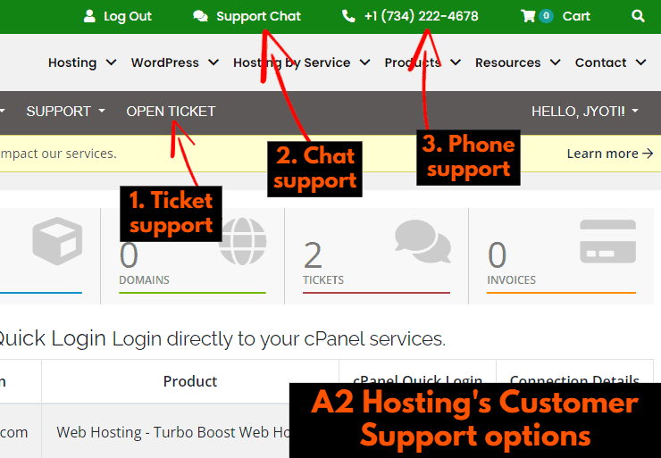 A2 Hosting Customer Support Options