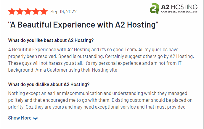 A2 Hosting Review on G2 1