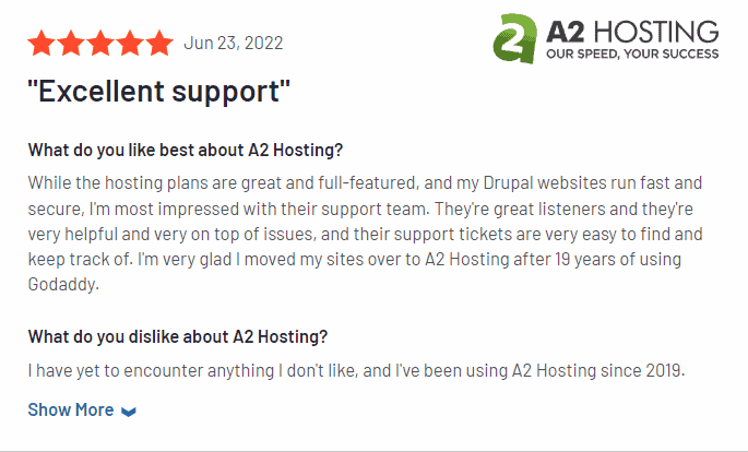 A2 Hosting Review on G2 2