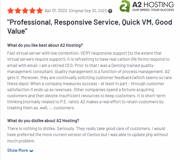 A2 Hosting Review on G2 3
