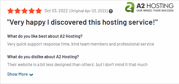 A2 Hosting Review on G2 5