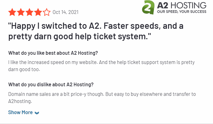 A2 Hosting Review on G2 6