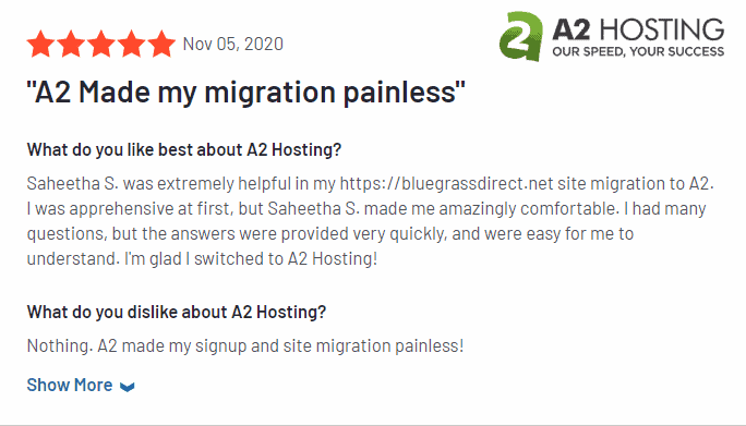 A2 Hosting Review on G2 8